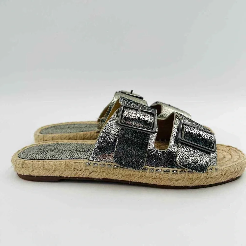 Brand New Splendid Blake Buckle Slide Metallic Leather Espadrilles Size 7.5